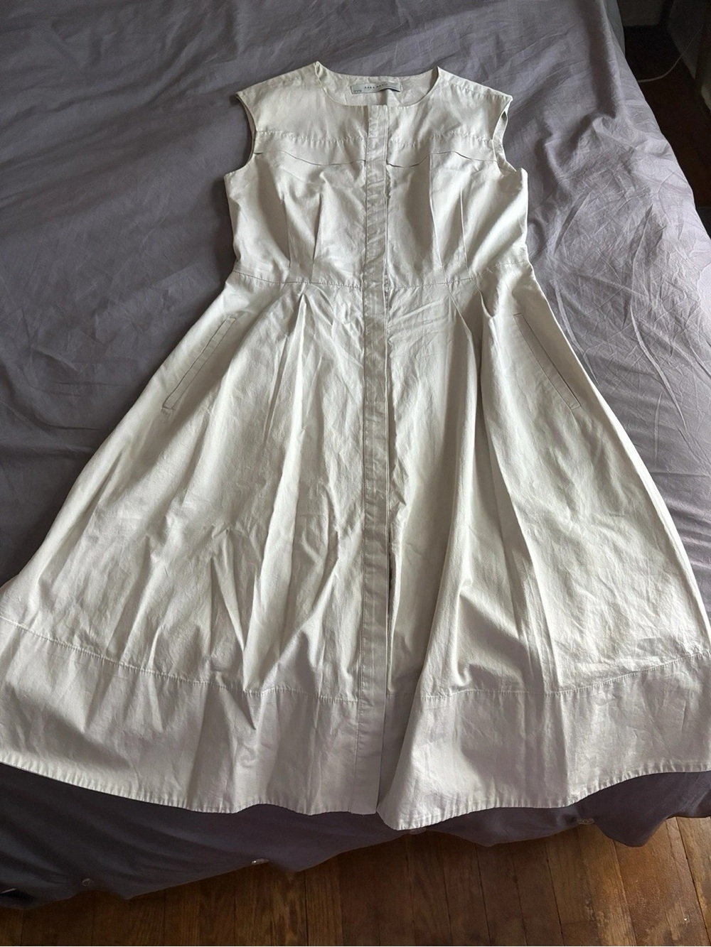 Zara Cream Sleeveless Fit-and-Flare Button-Front Dress